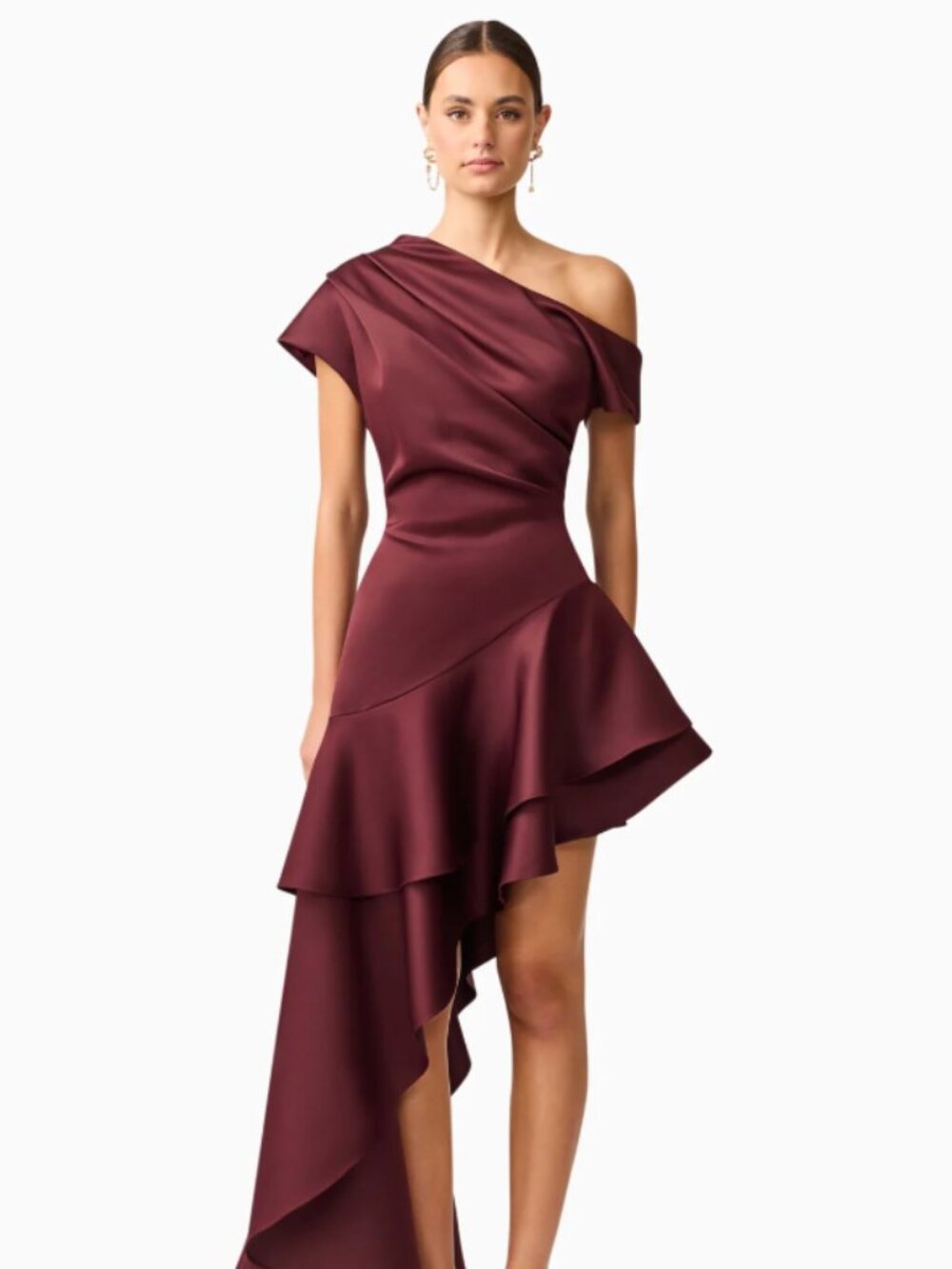 Livia Asymmetrical Gown in Burgundy